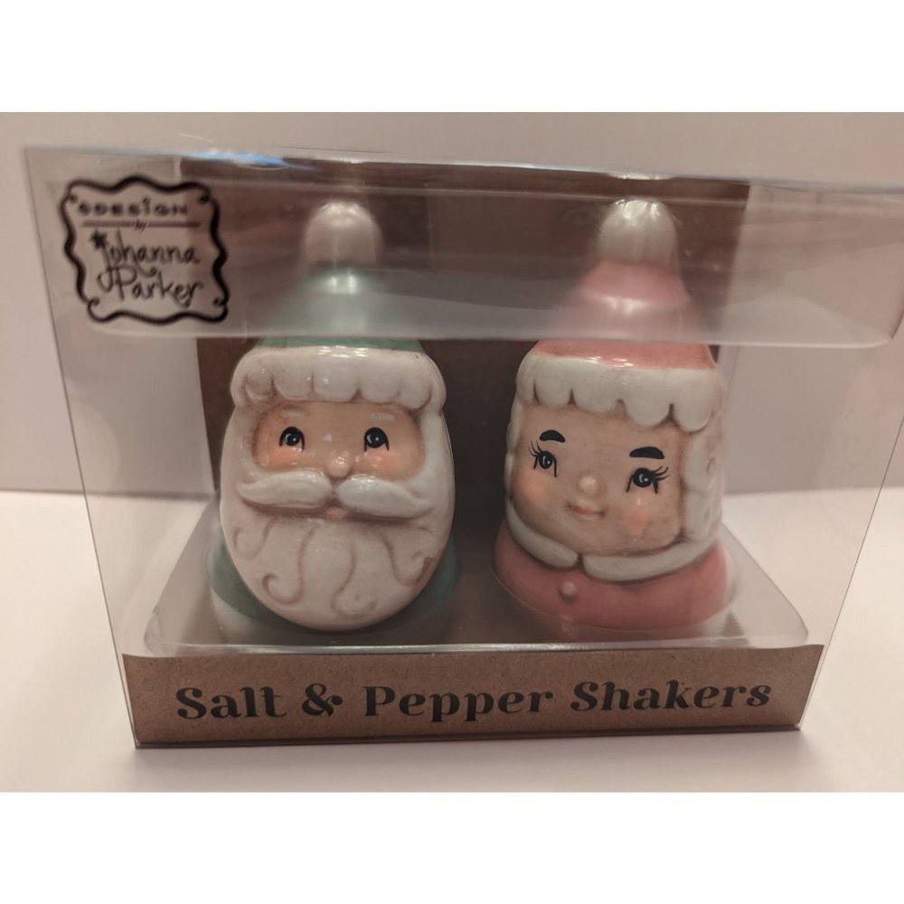 Johanna Parker Santa & Mrs Claus Pink & Green Salt & Pepper Shakers